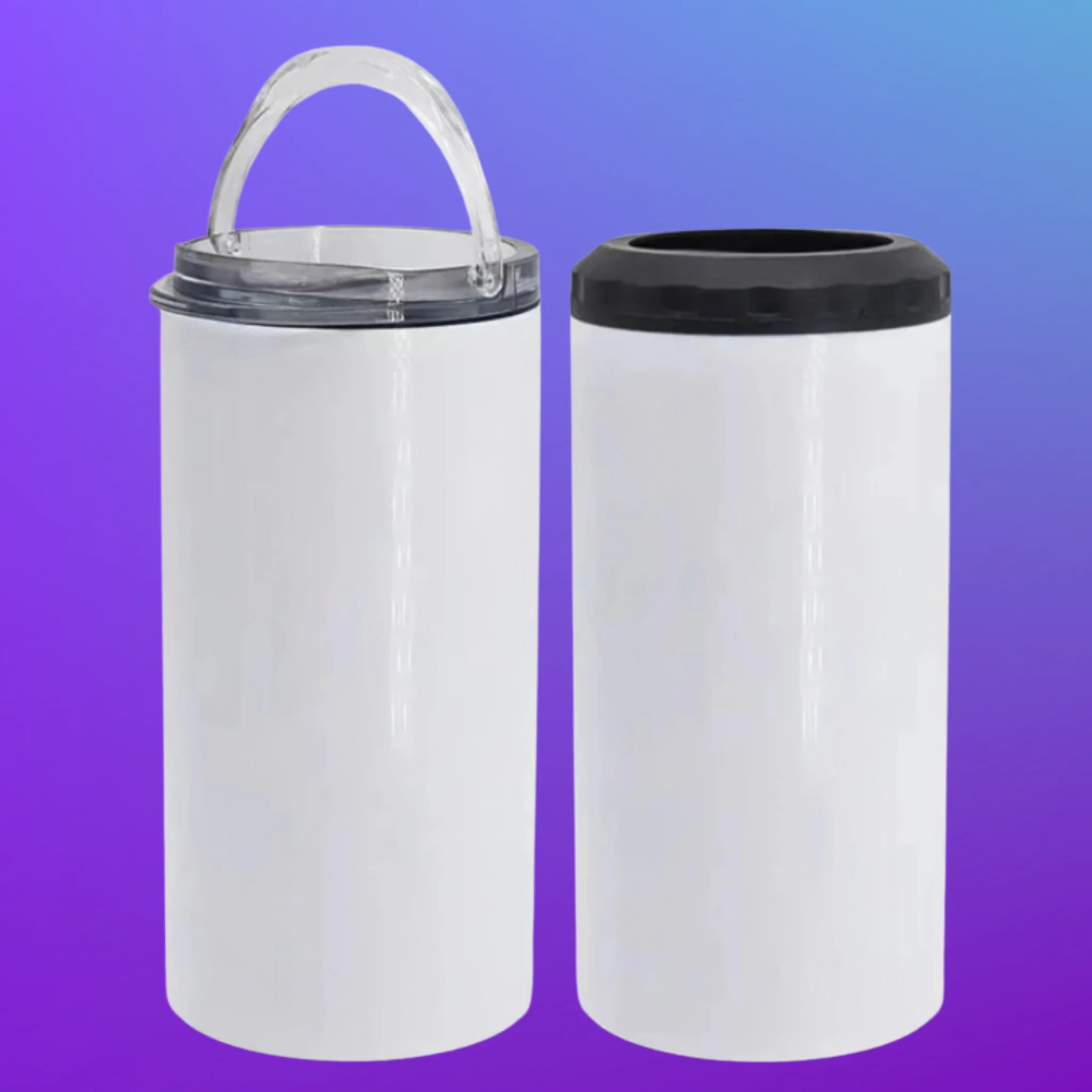 4 in 1 Sublimation Can Cooler With 2 Lids & Straw